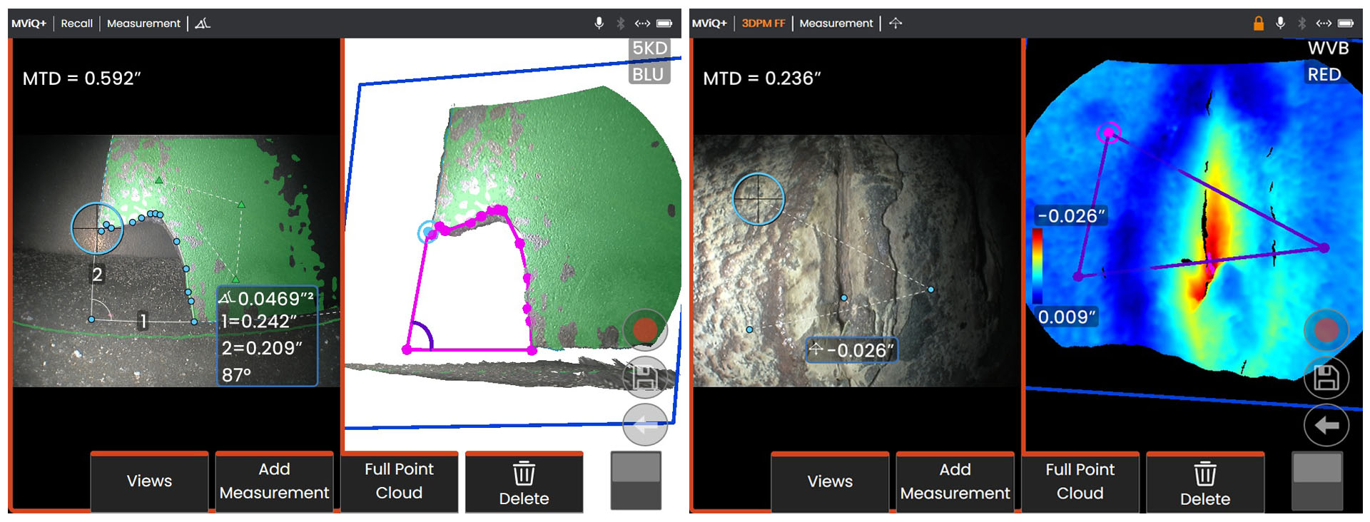 MVIQ+/XLG4+工业视频内窥镜在燃气轮机中的叶片缺失材料测量及缺陷深度测量